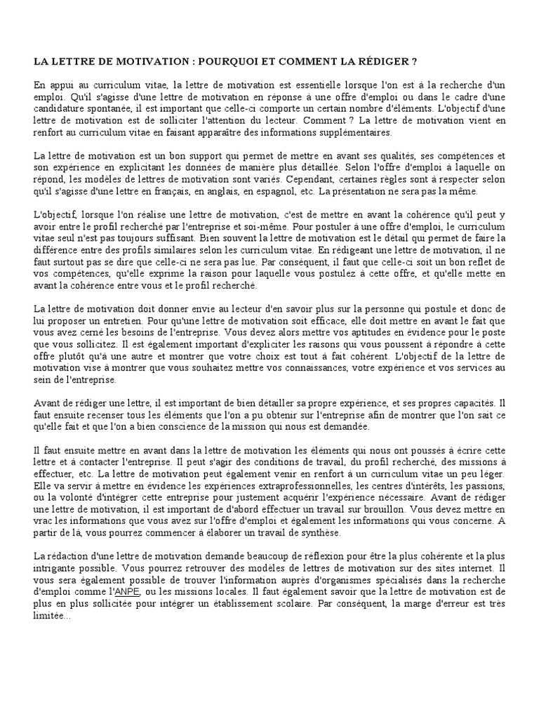 lettre de motivation recherche d emploi