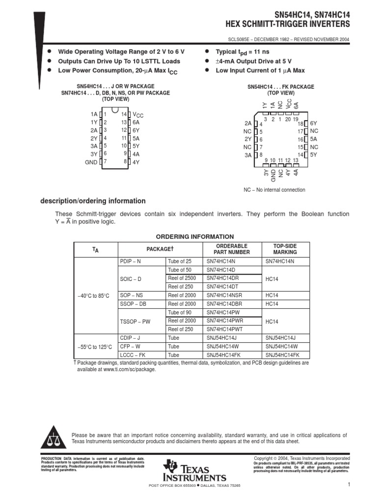 74HC14 | PDF | Electronics | Electronic Engineering