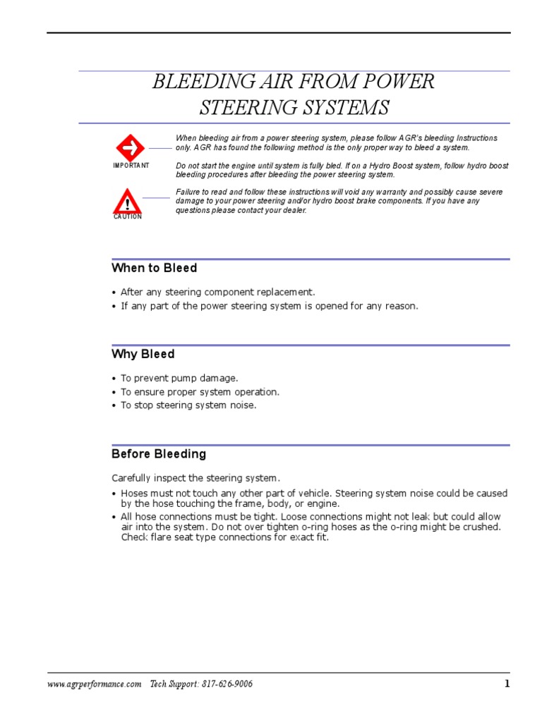 Power Steering Bleeding Instructions PDF Turbocharger Steering