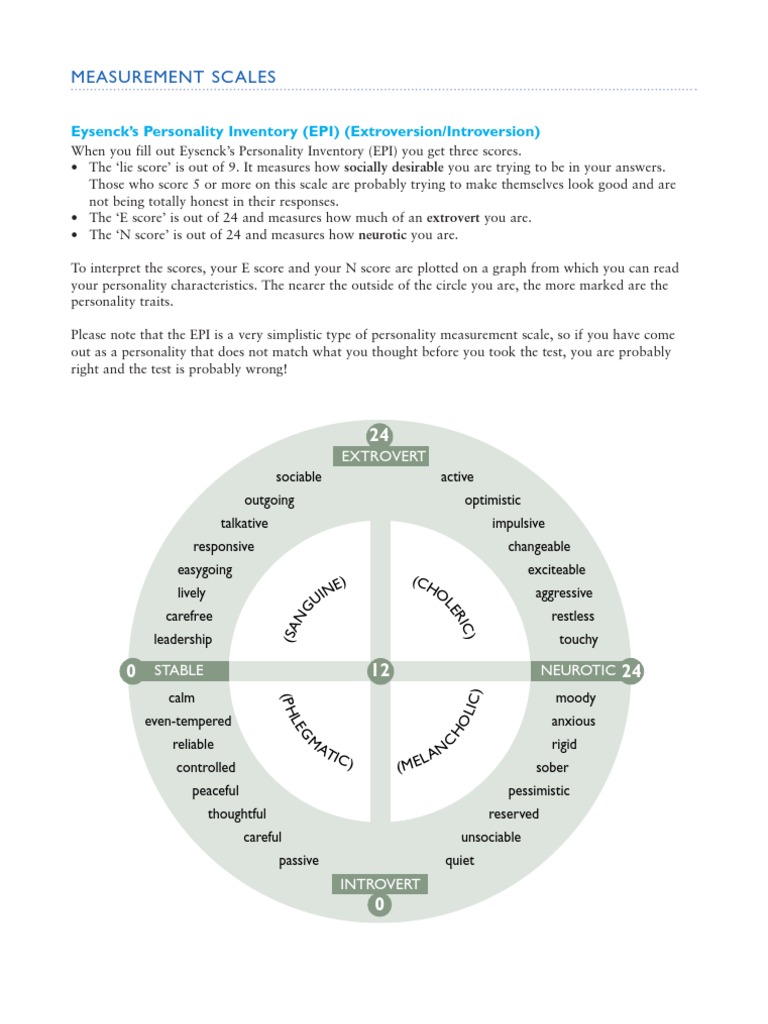 Eysenck Personality Inventory Scoring Guide | PDF | Extraversion And ...