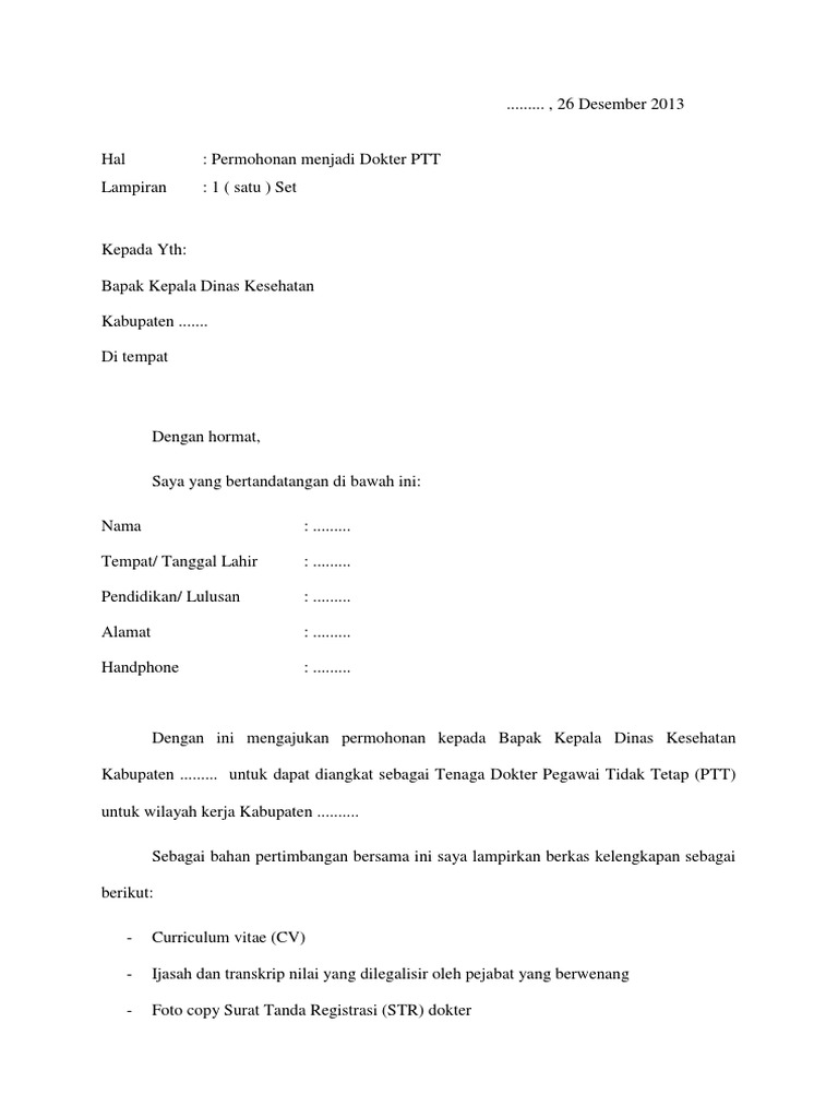 Contoh Surat Permohonan Ptt