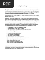Creating a Personal Budget Assignment