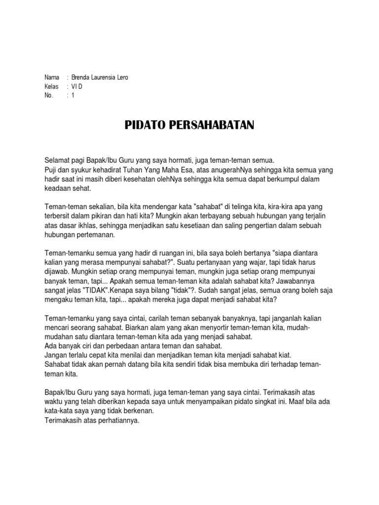 Contoh Pidato Persahabatan 1 Renza