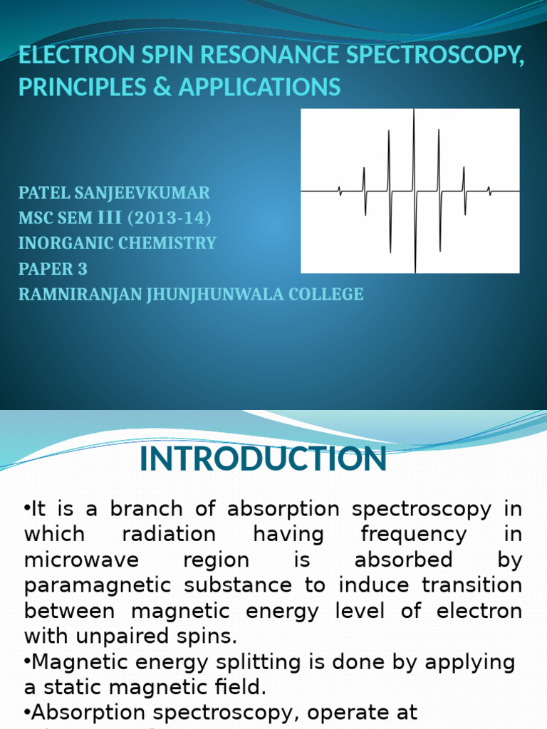 Electron Spin Resonance Spectroscopy | PDF | Electron Paramagnetic ...