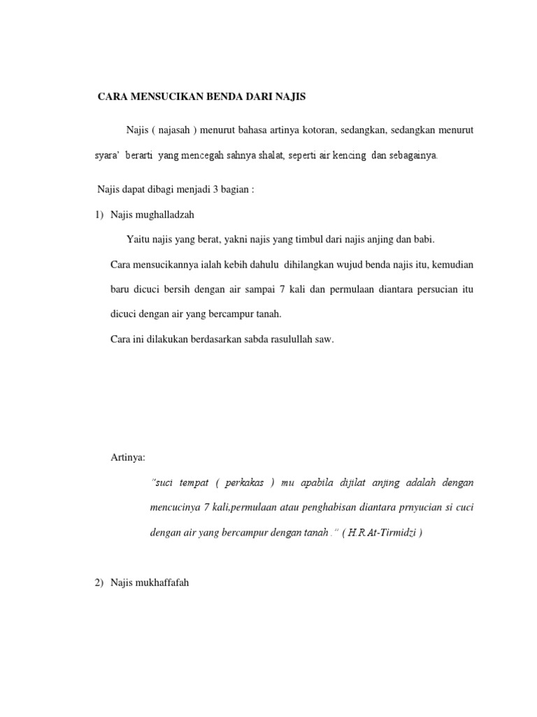 Cara Mensucikan Benda Dari Najis