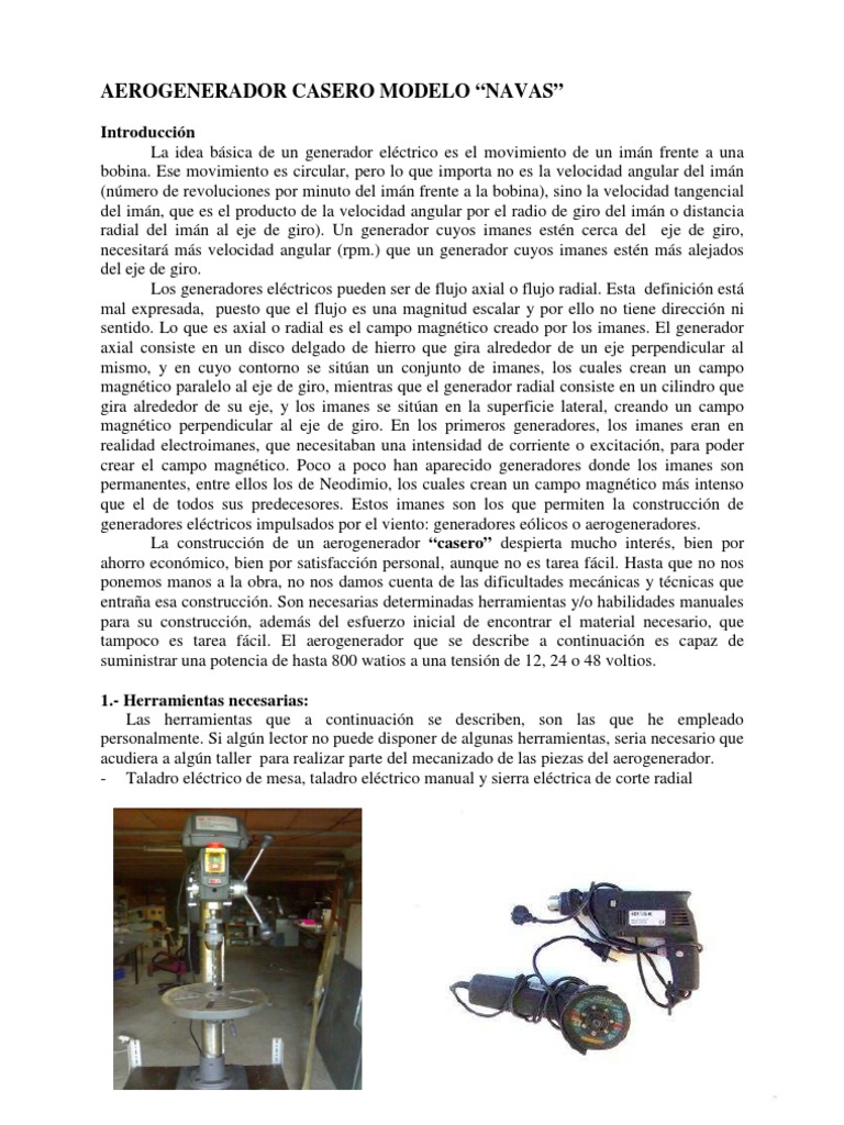 Construcción de un Aerogenerador Casero | PDF | Generador eléctrico | Imán
