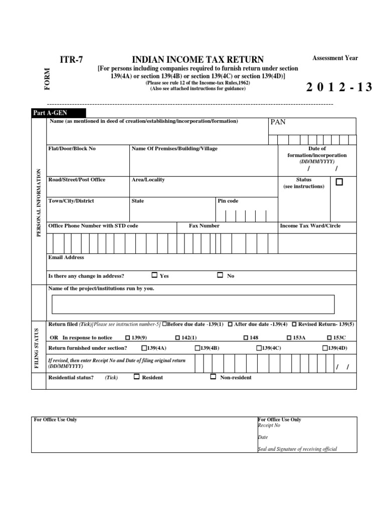 ITR-7 Form: Indian Income Tax Return Guide | PDF | Tax Deduction ...
