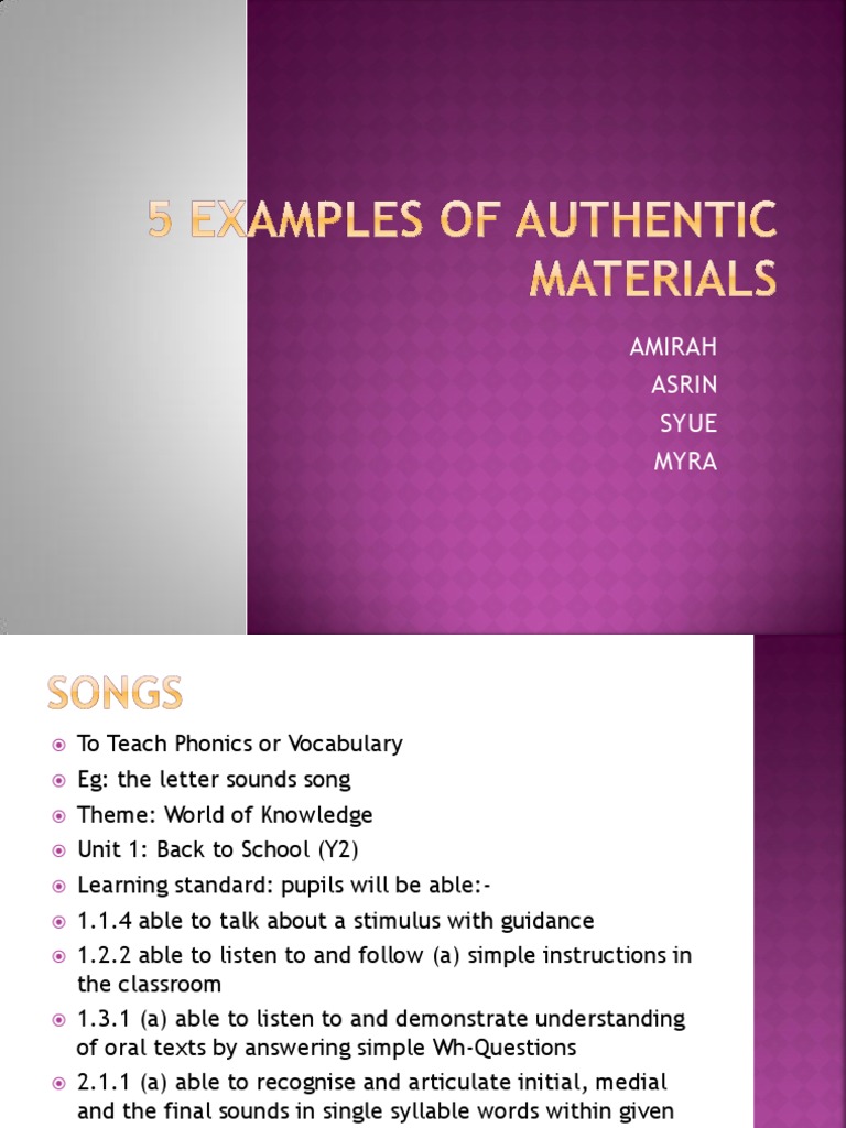 (Lt3101) 5 Examples of Authentic Materials