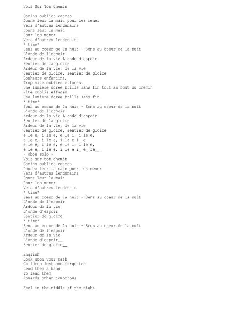 Les Choristes Vois Sur Ton Chemin Paroles