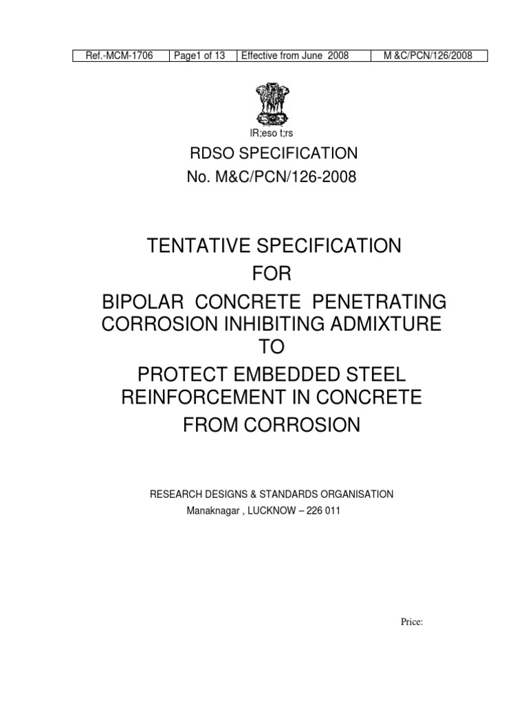 RDSO Tentative Specifications Download Free PDF Concrete Corrosion
