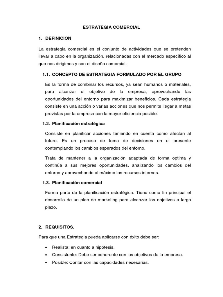 Definición y Tipos de Estrategia Comercial | PDF | Planificación ...