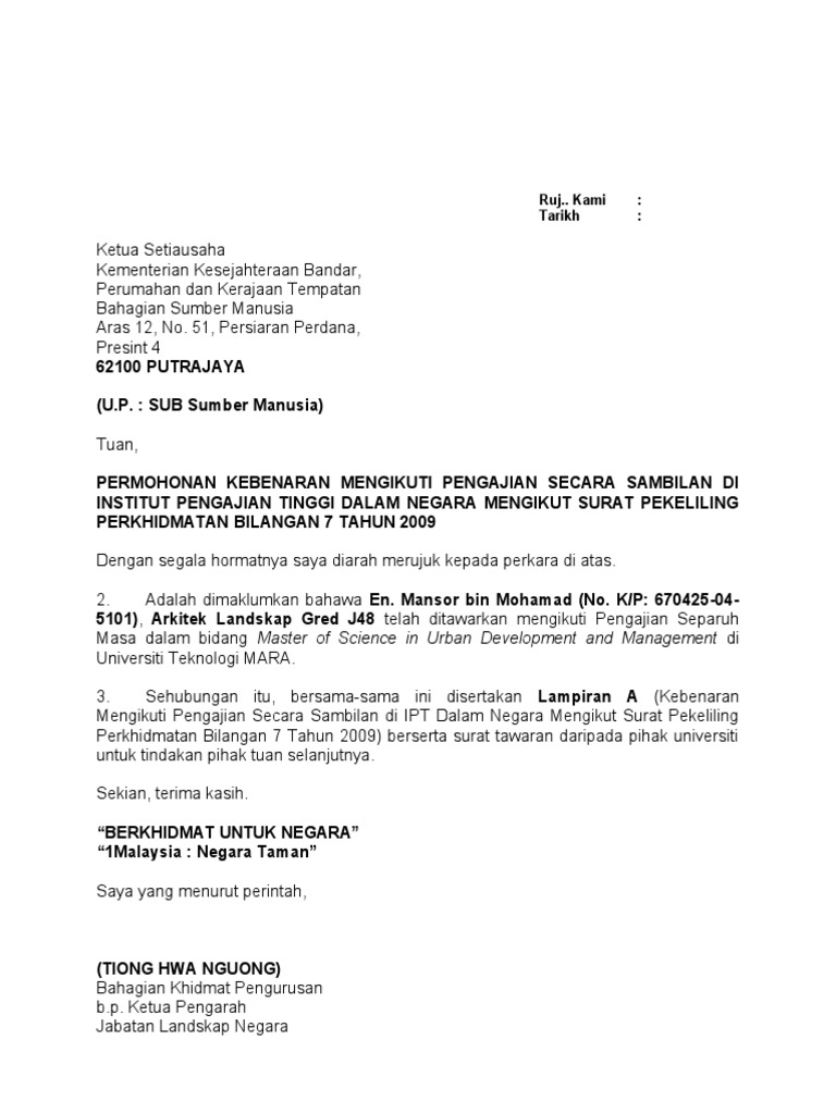 Format Sambung Belajar Separuh Masa