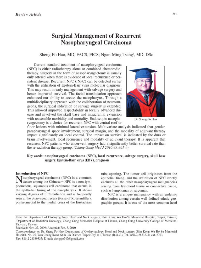 Surgical Management of Recurrent Nasopharyngeal Carcinoma: Sheng-Po Hao ...