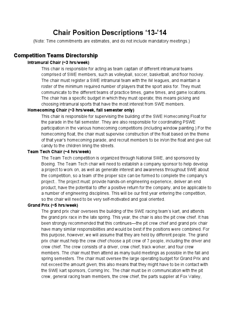 Chair Descriptions 1314 PDF Human Resource Management Scouting