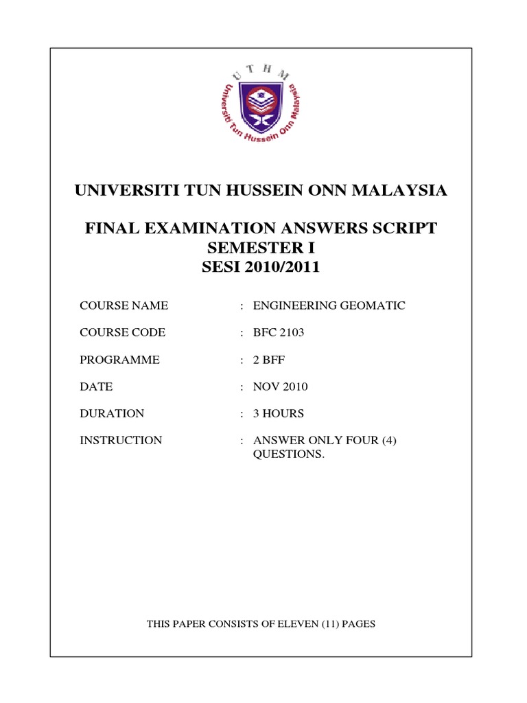 TheFinal BFC2103-Answers Script 2010-2011 I | PDF | Surveying | Geomatics