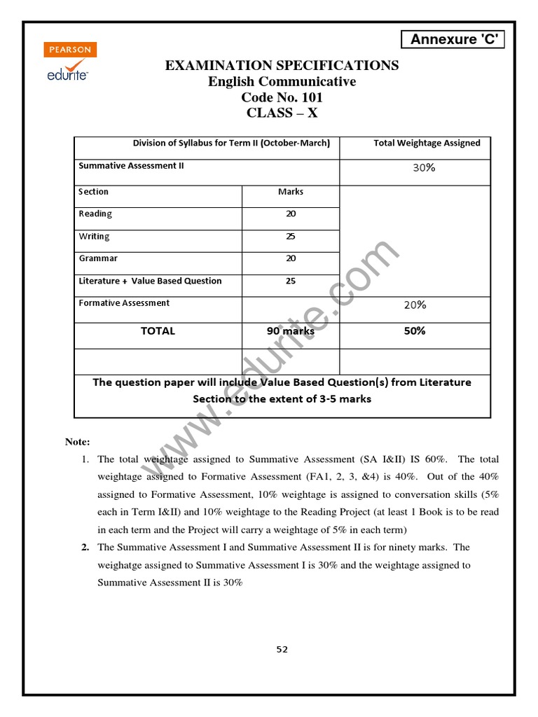 Class X English Communicative Exam Guide | PDF | Educational Assessment ...