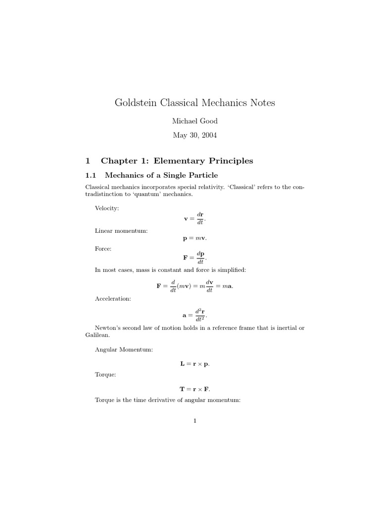 Goldstein Mechanics Notes Overview | PDF | Lagrangian Mechanics ...