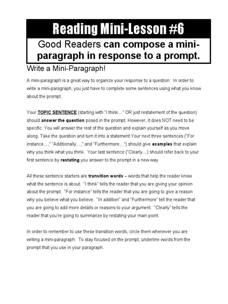 Reading MiniLesson 6 Good Readers Can Compose A Mini PDF