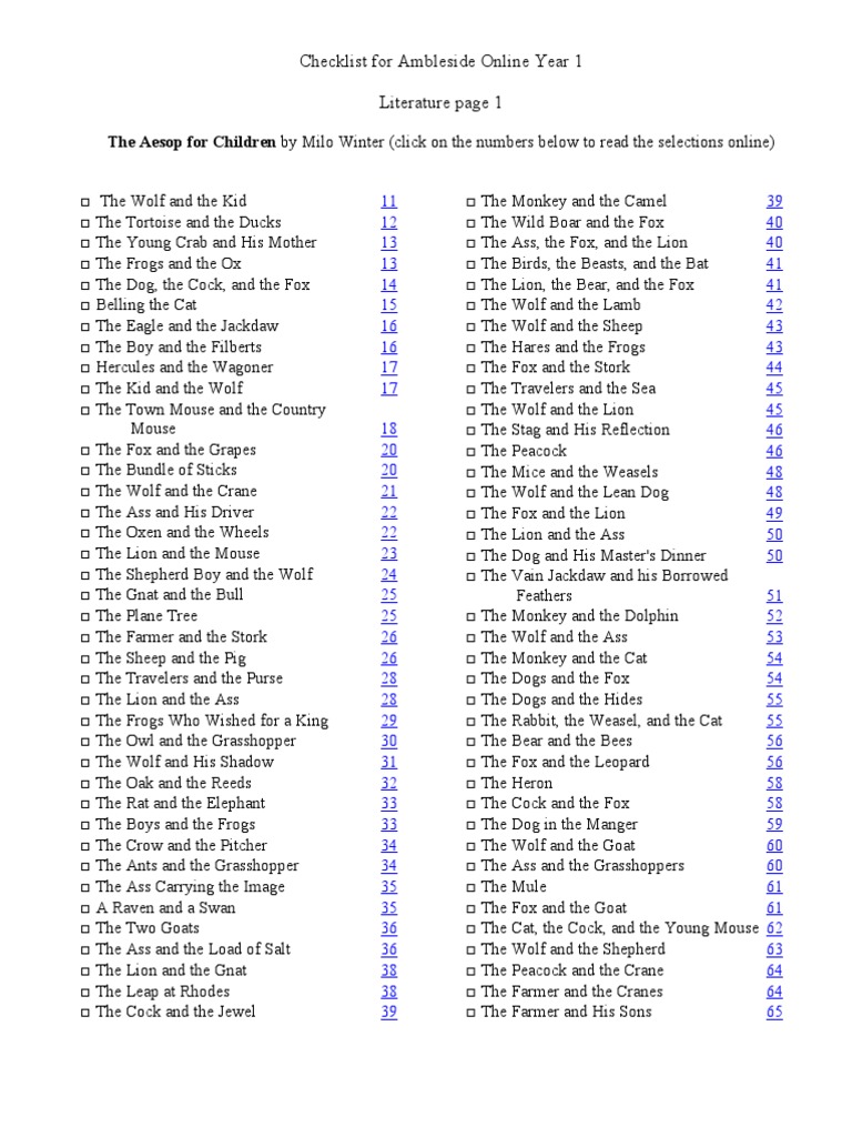 Ambleside Online Year 1 Literature List | PDF