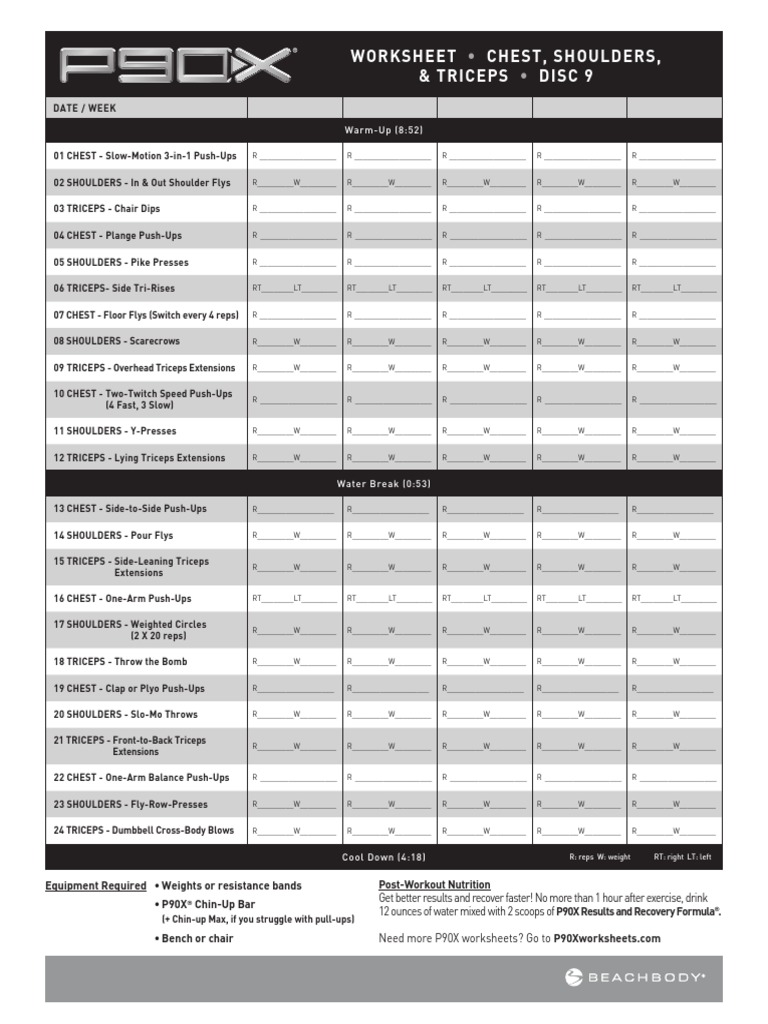 Worksheet Chest, Shoulders, & Triceps Disc 9: Date / Week | PDF