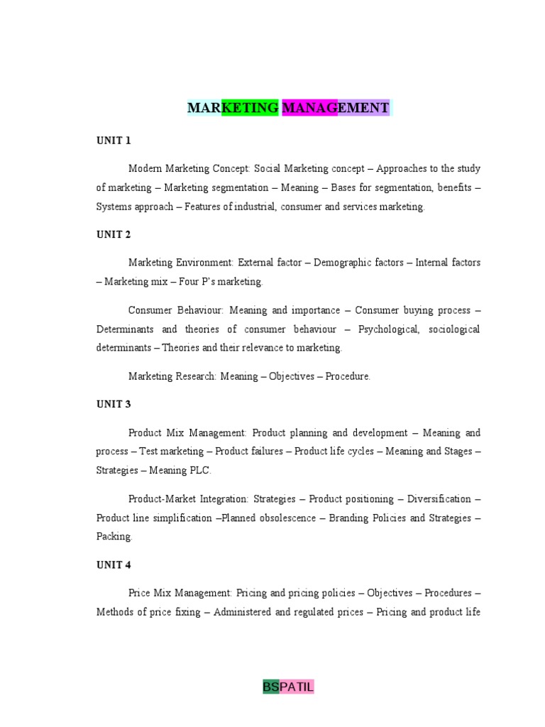 Marketing Management Concepts Overview | PDF | Sales | Market Segmentation