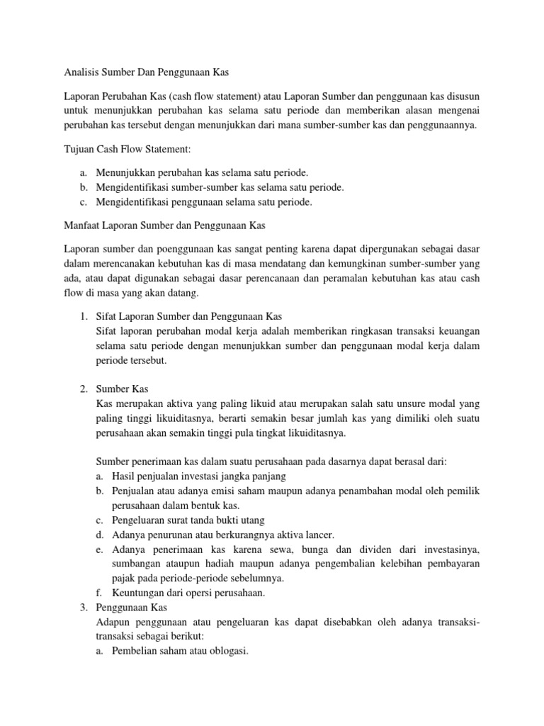Rangkuman Analisis Sumber Dan Penggunaan Kas