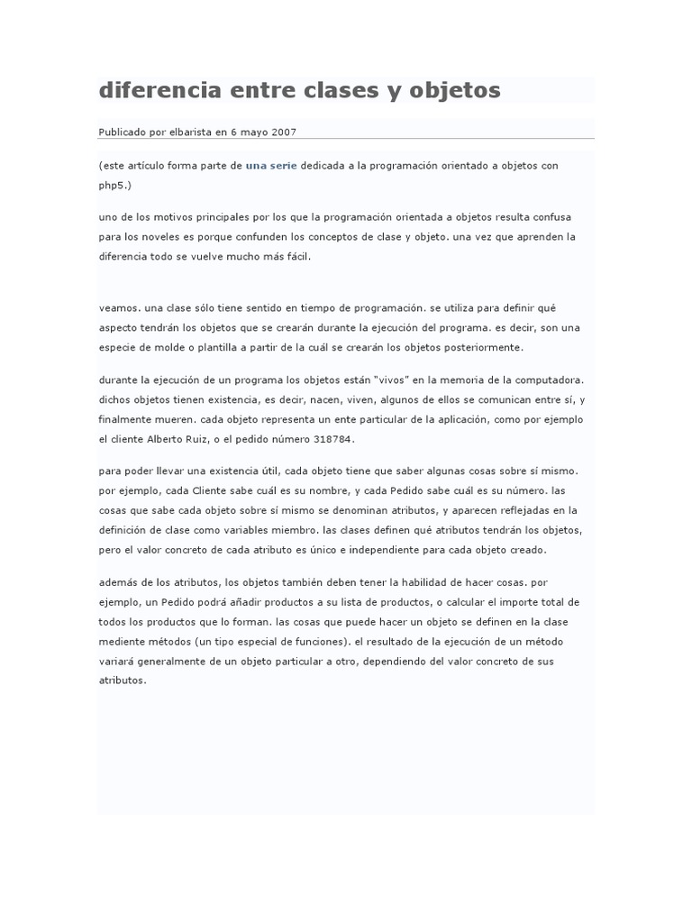 Diferencia Entre Clases y Objeto | PDF | Objeto (informática ...