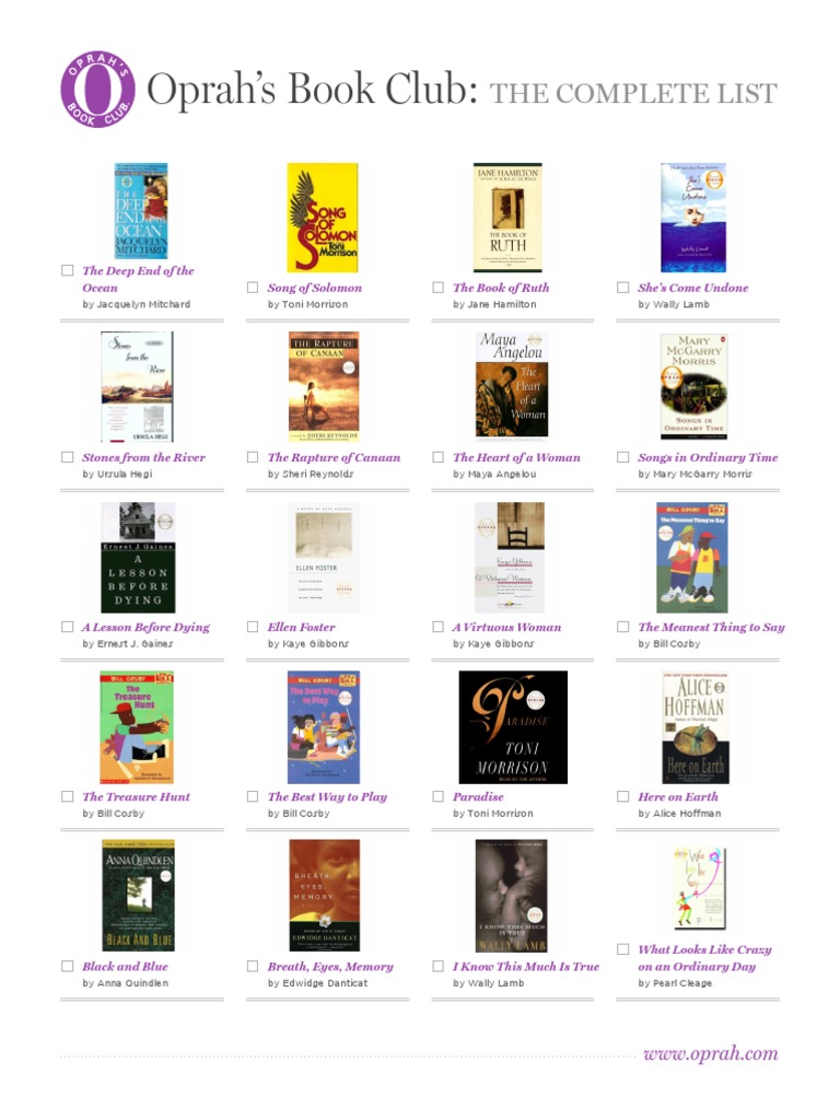 Oprah Book Club Complete List Writers Novels