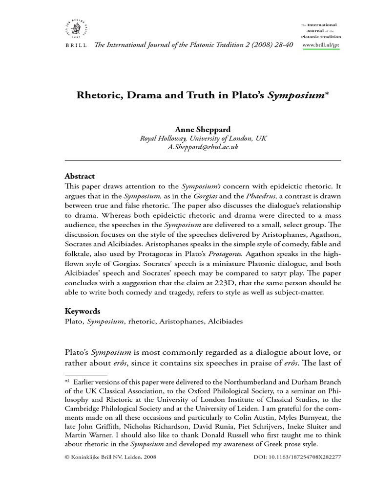Rhetoric, Drama and Truth in Plato's Symposium | PDF | Symposium (Plato ...