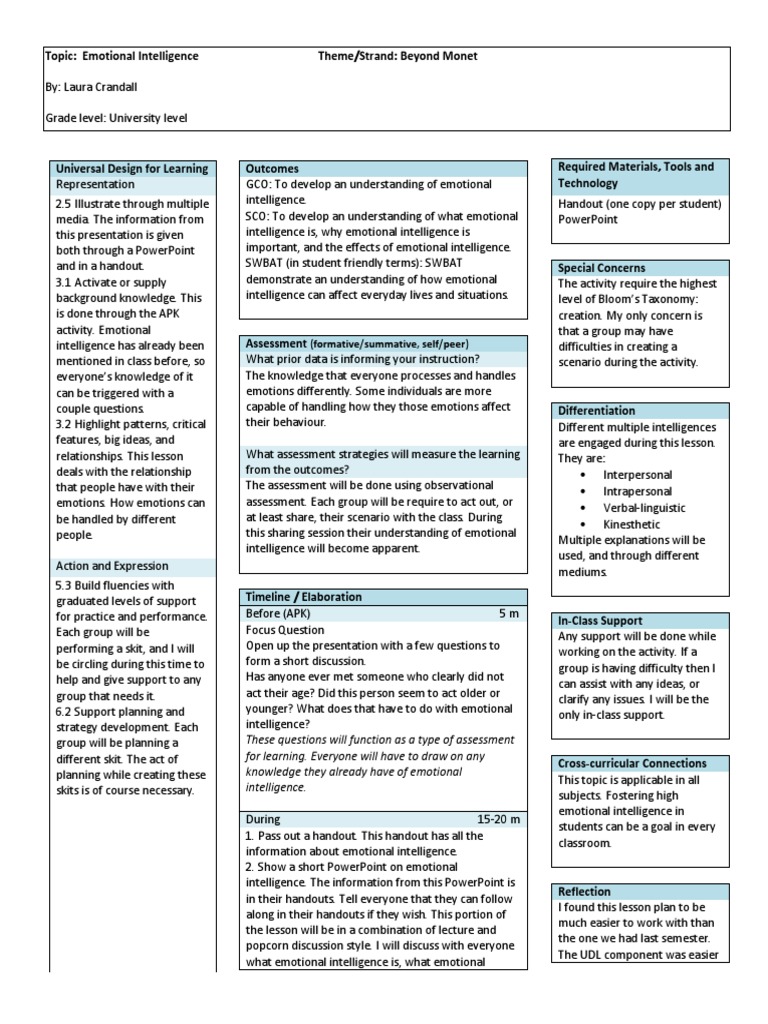 Emotional Intelligence Lesson | PDF | Emotional Intelligence | Educational  Assessment