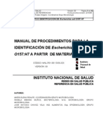 INS. Manual de Procedimientos Para La Identificacion de E. Coli =157-H7 a Partir de Materia Fecal