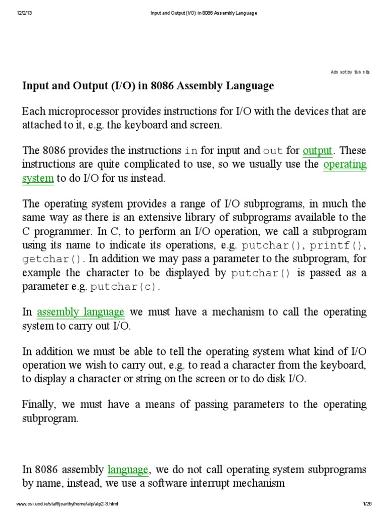 Input and Output (I - O) in 8086 Assembly Language | PDF | String ...