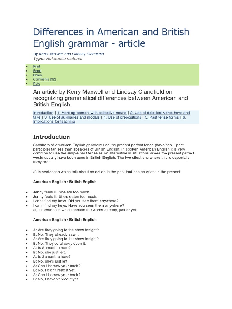 American vs British English Grammar | PDF | English Language | English ...