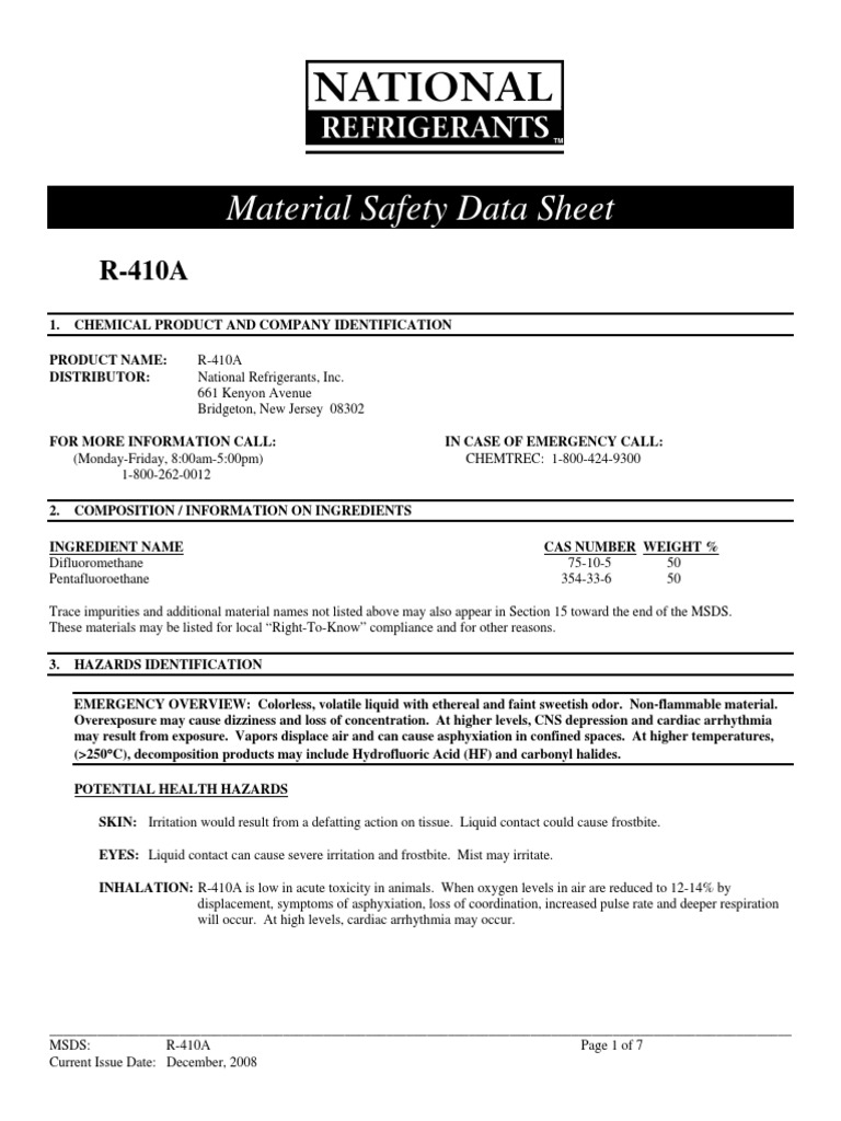 R410a Refrigerant Msds PDF Resource Conservation And Recovery Act