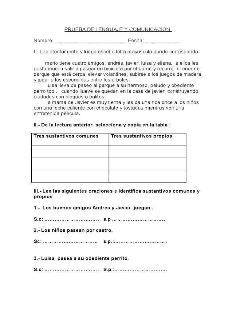 Prueba de Lenguaje y Comunicación | PDF | Artes del Lenguaje y Comunicación