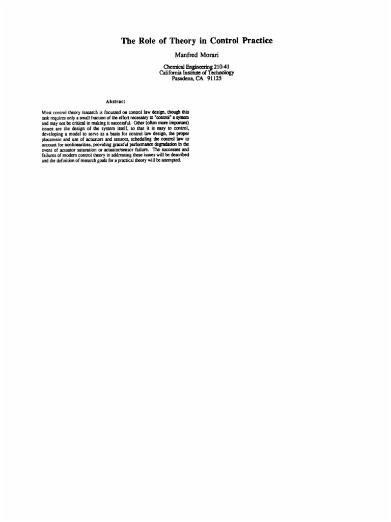 The Role of Theory in Control Practice | PDF | Technology & Engineering