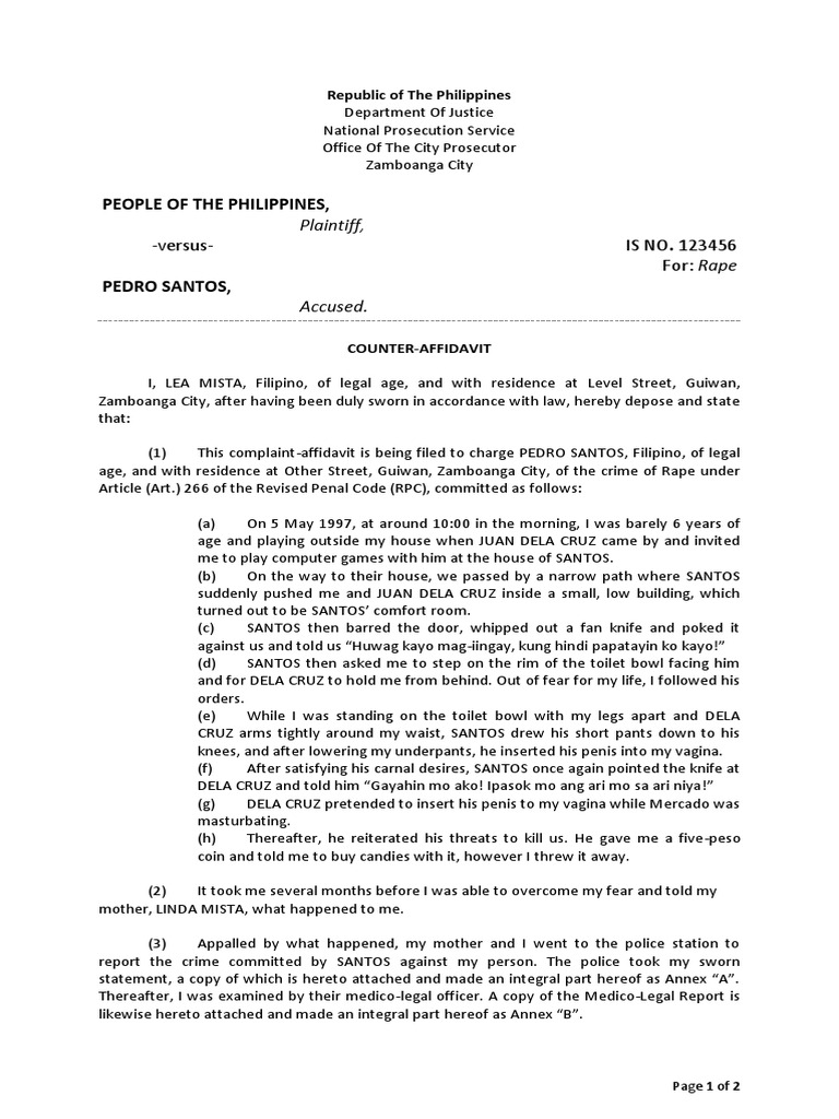 Information For Rape - Counter Affidavit | PDF | Rape | Violence