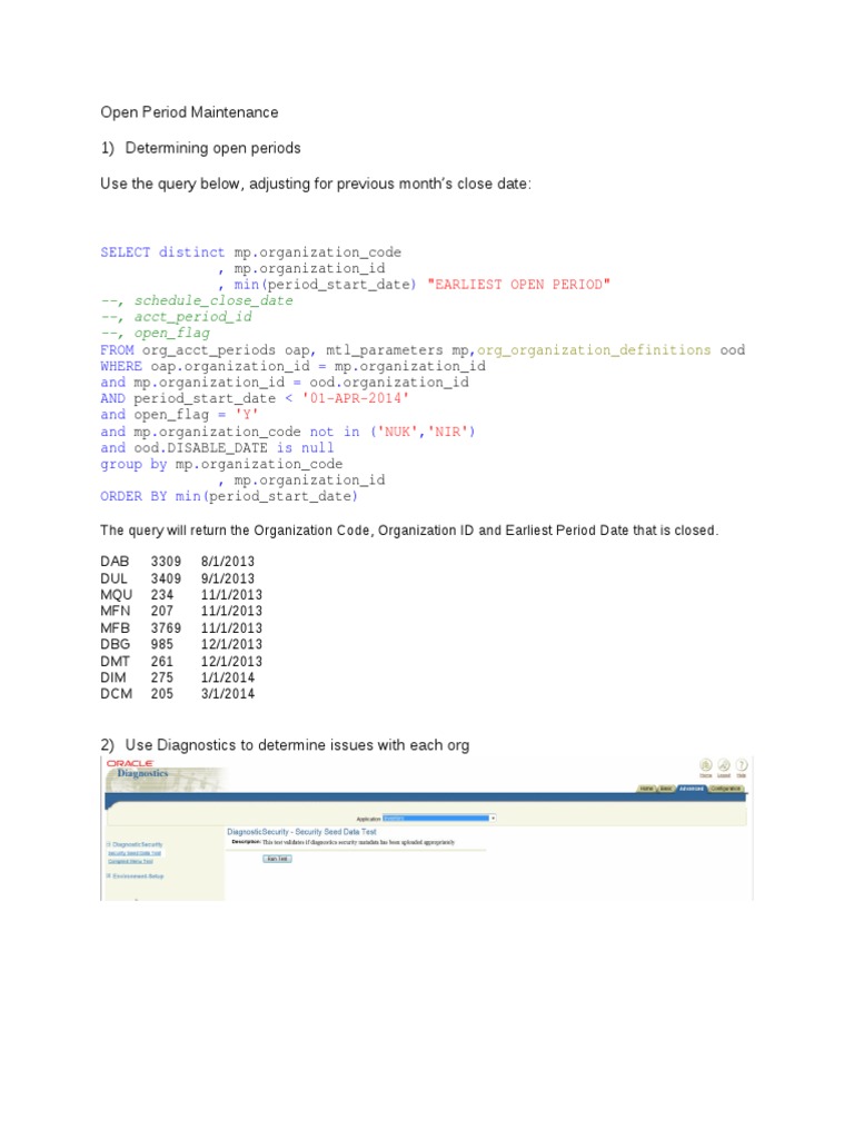Open Period Maintenance Guide | PDF