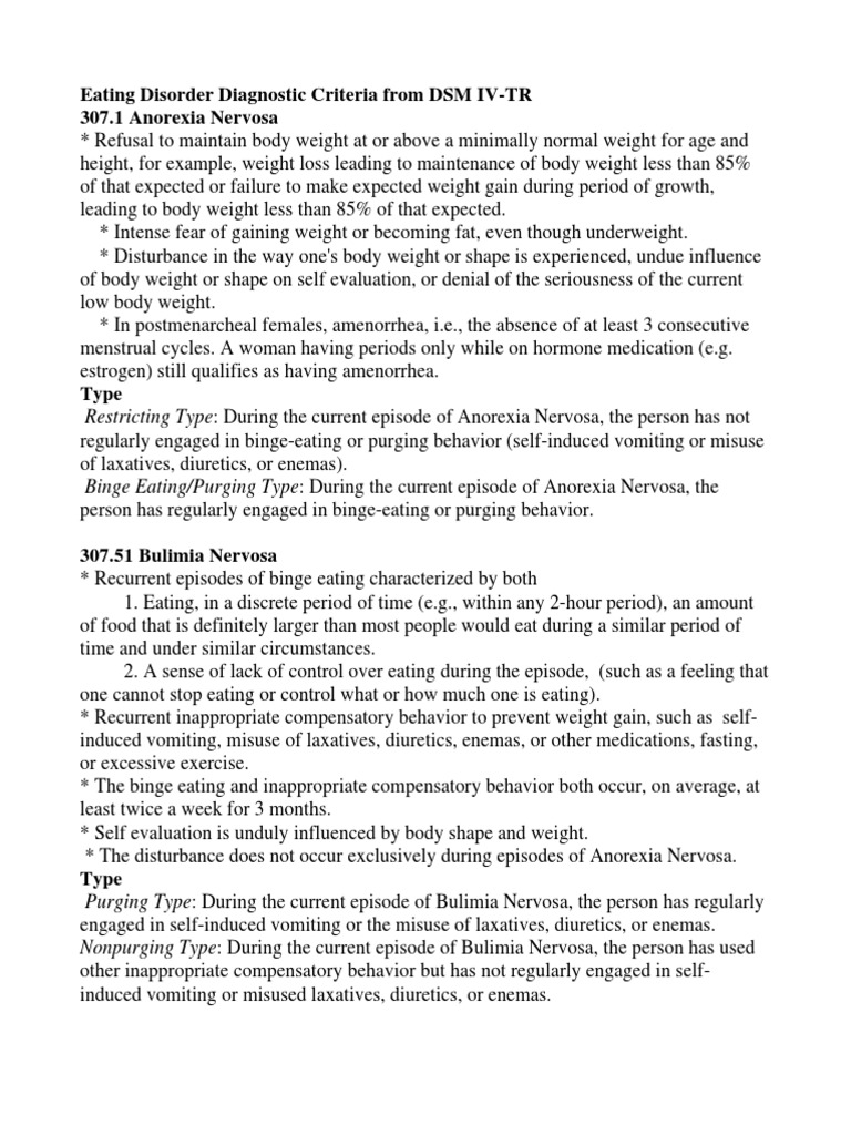 Eatingdisorders Criteria | PDF | Eating Disorder | Bulimia Nervosa