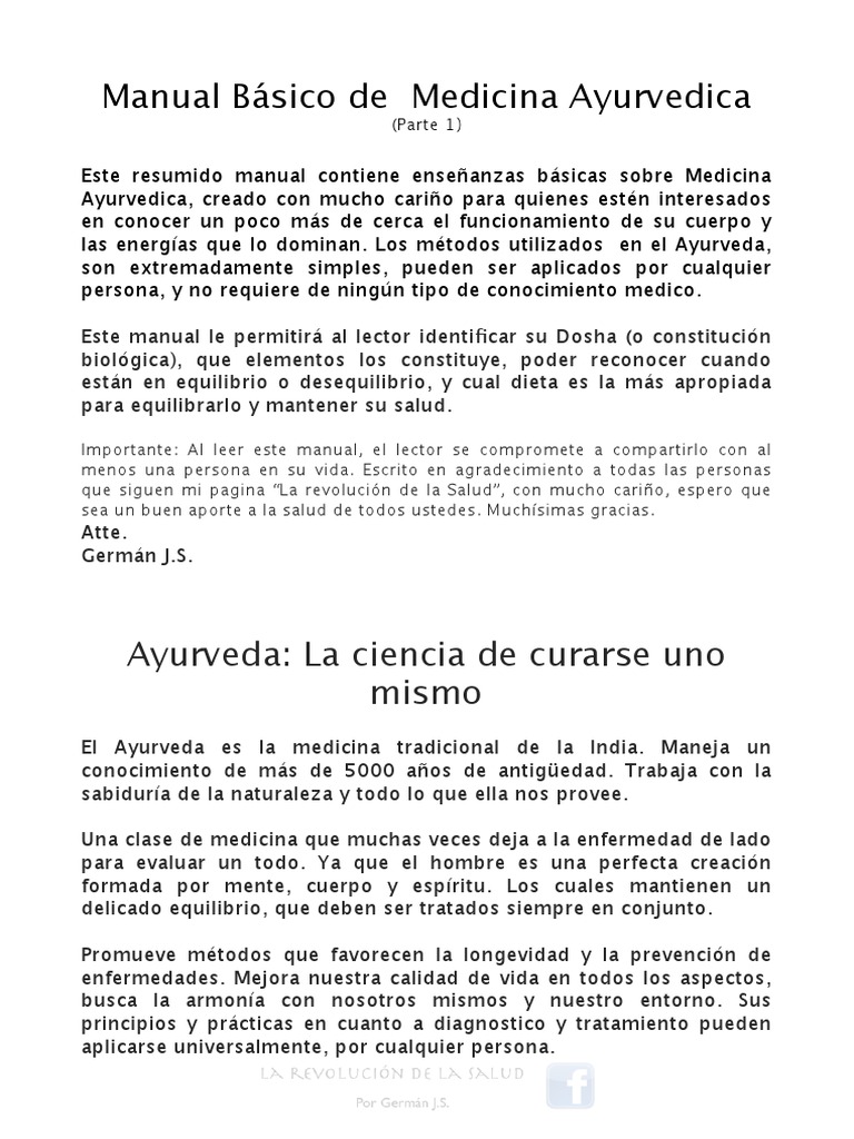 Manual de Medicina Ayurvedica (Test para Conocer Tu Dosha) Ayurveda