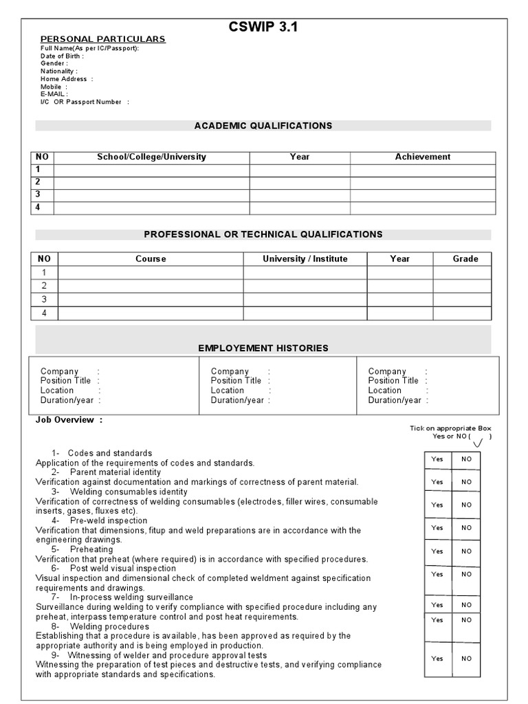 CSWIP 3.1 Stamp Sample Form | PDF