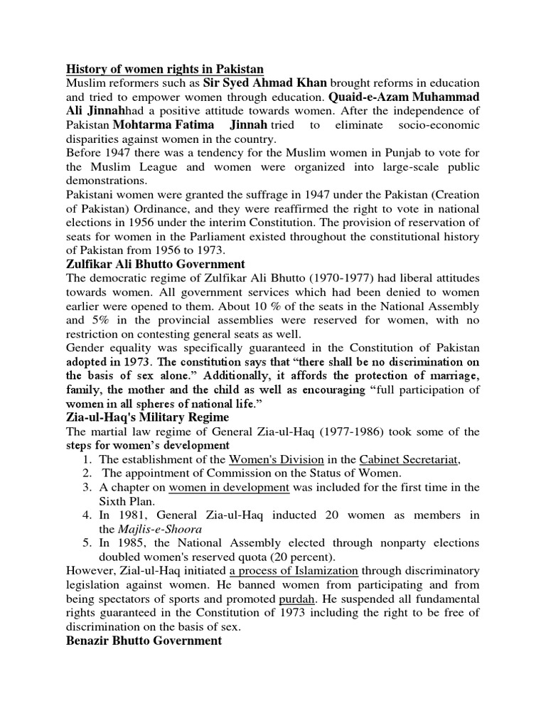 History of Women Rights in Pakistan PDF Pakistan Muhammad Zia Ul Haq