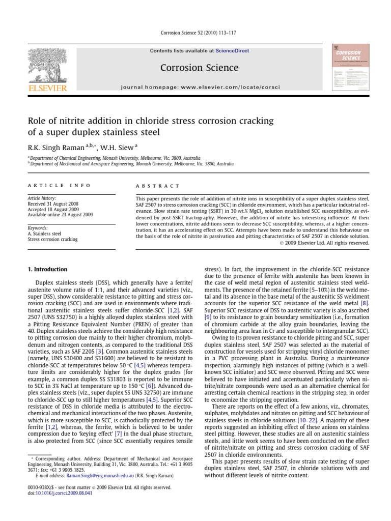 Role of Nitrite Addition in Chloride Stress Corrosion Cracking of A ...
