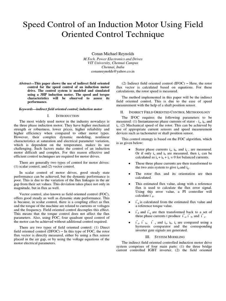 Indirect Field Control of Induction Motor | PDF | Electrical ...