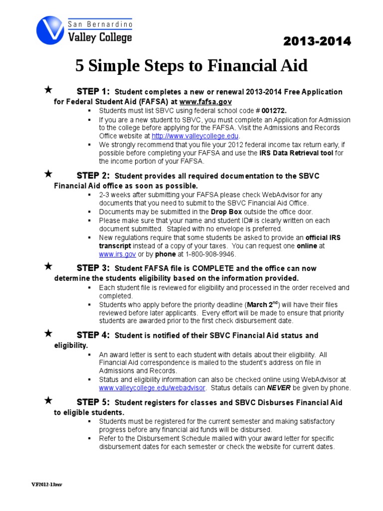 2013-2014 Five Simple Stepsxvcfxg | PDF | Student Financial Aid In The ...