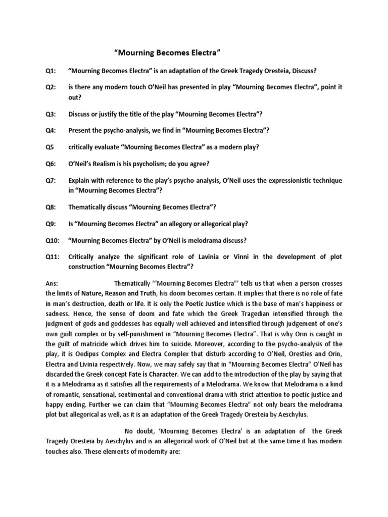 Mourning Becomes Electra Pdf Oresteia