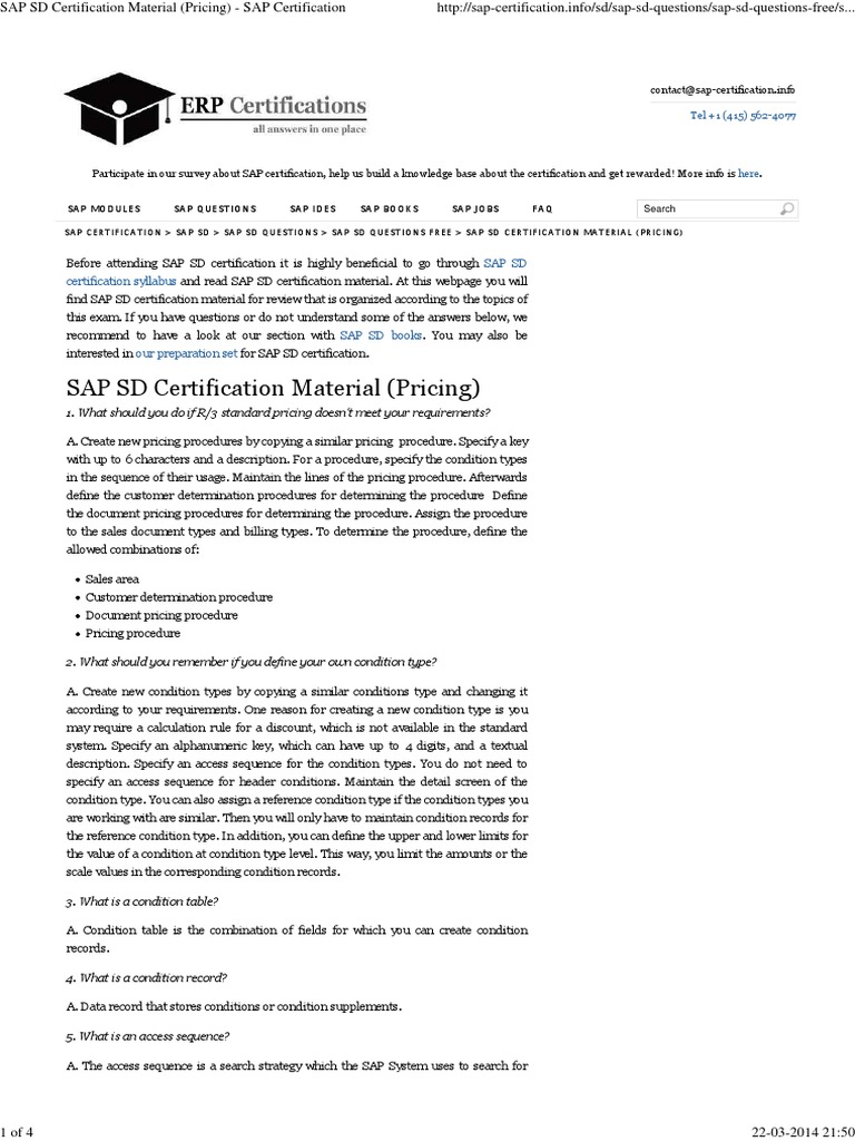 SAP SD Certification Study Guide | PDF | Menu | Computing