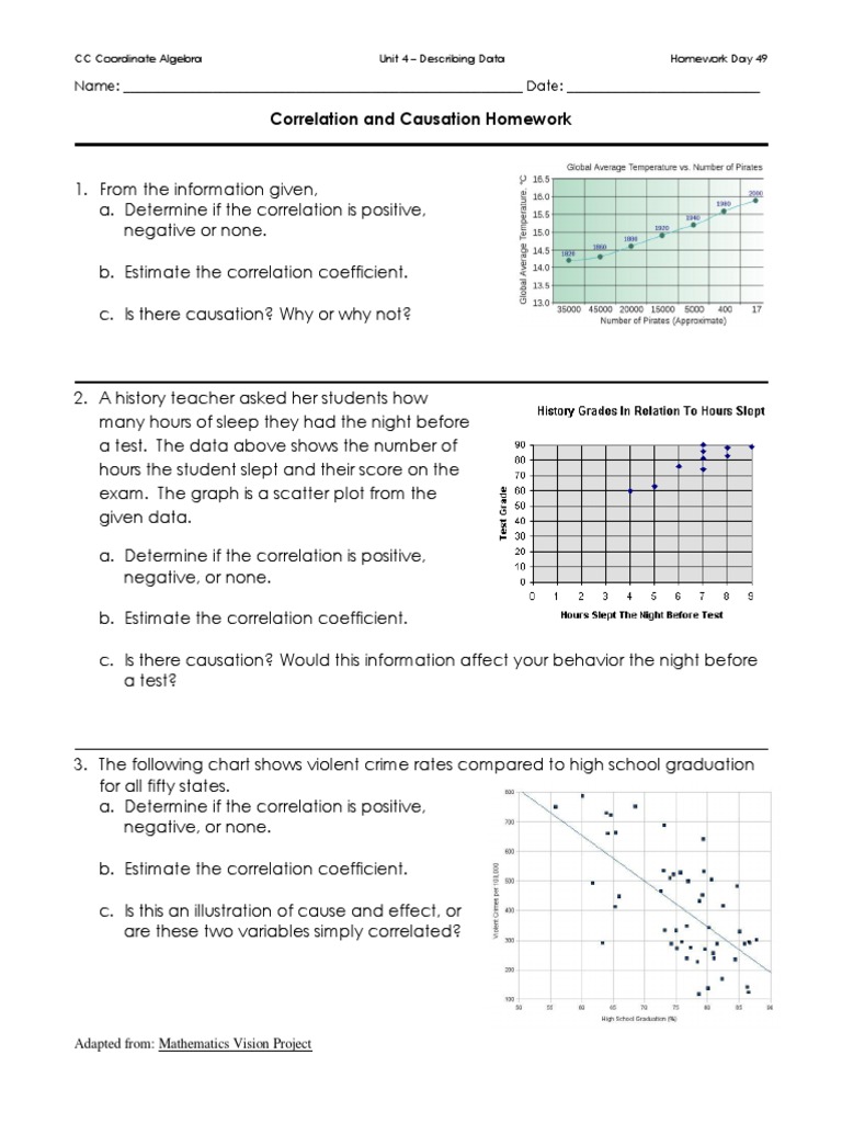 11 - Correlation and Causation Homework  PDF Throughout Correlation Vs Causation Worksheet