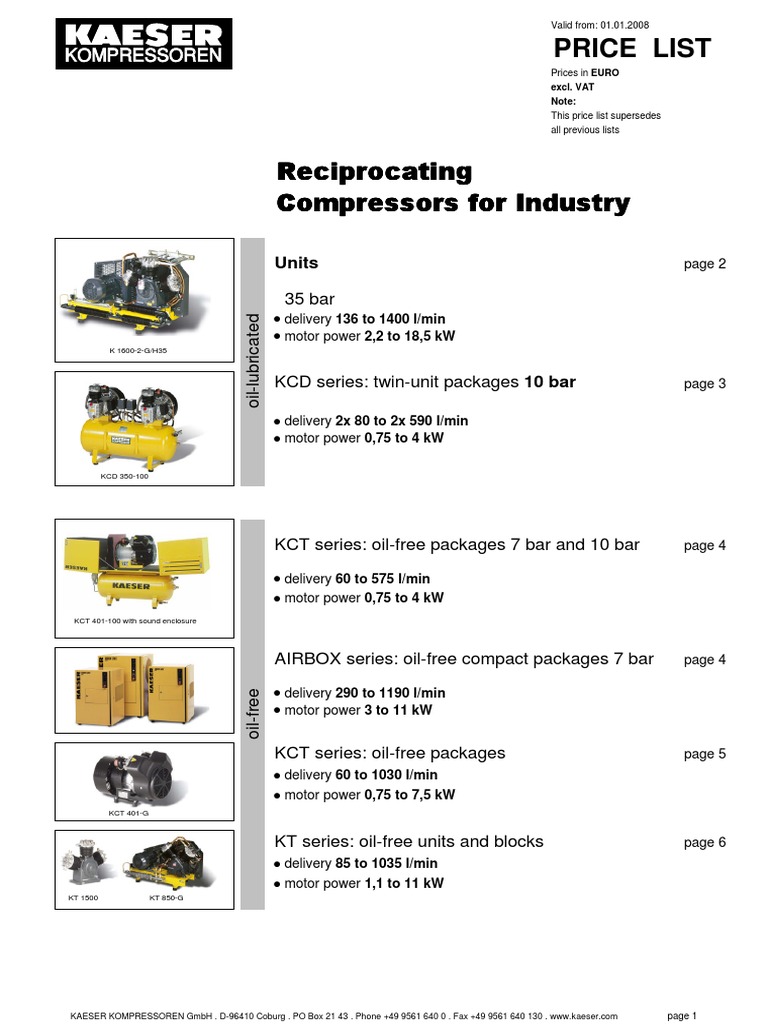 Kaeser Compressor Price List 2008 | PDF | Machines | Mechanical Engineering