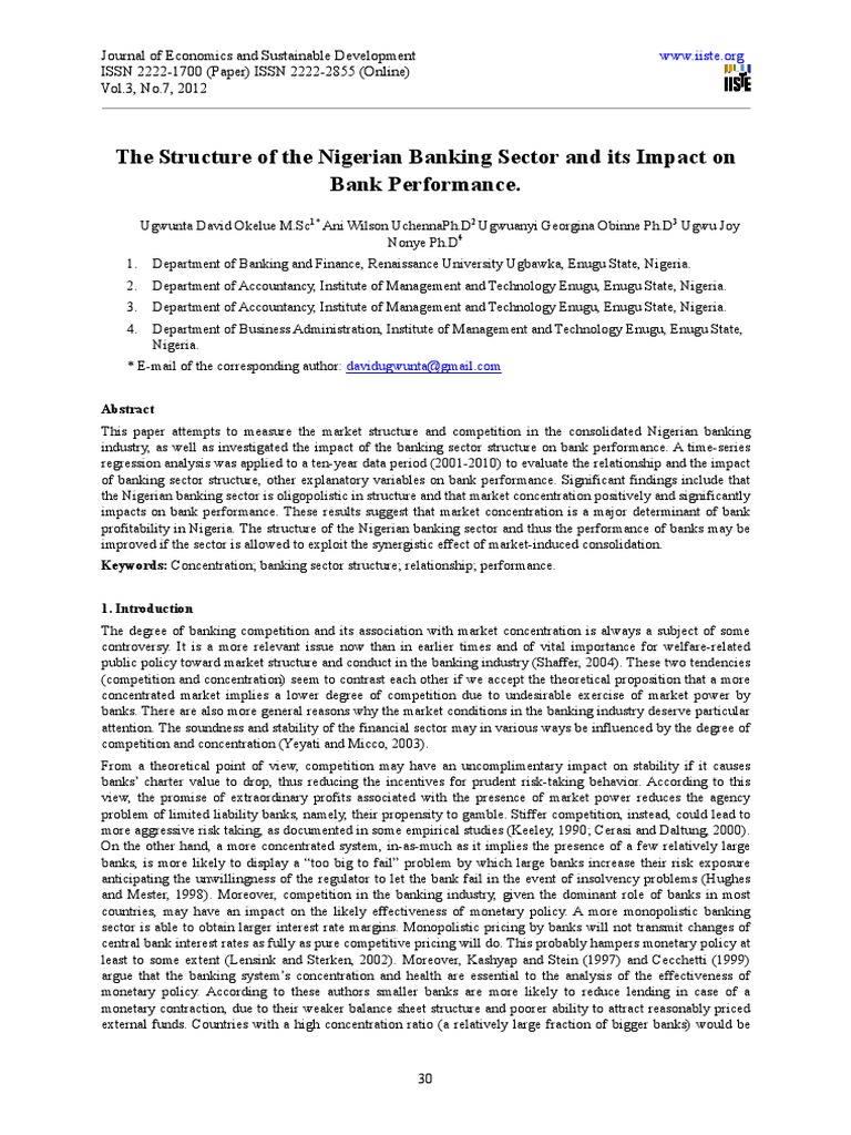 The Structure of The Nigerian Banking Sector and Its Impact On Bank ...